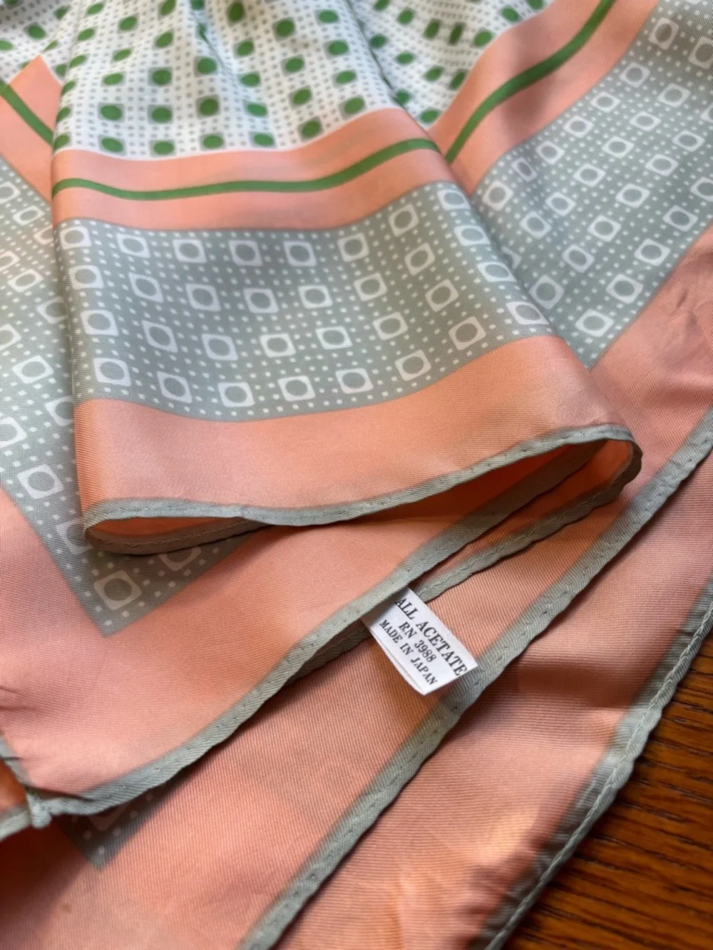 VINTAGE peach & gray ACETATE scarf BAG CHARM head wrap ACCENT SCARF